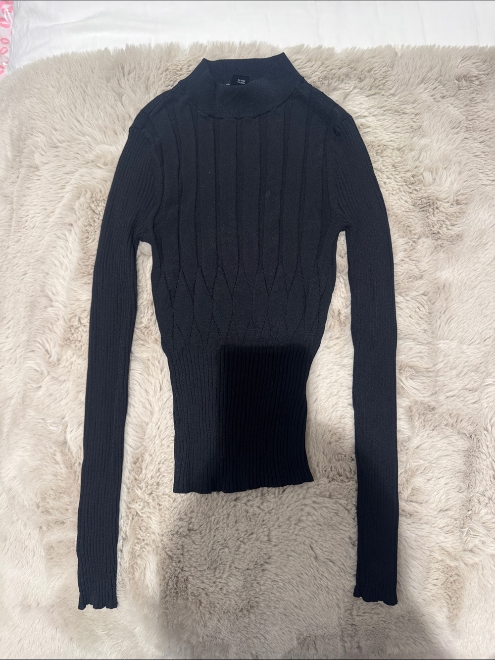Black Ribbed Long-Sleeve Sweater Top